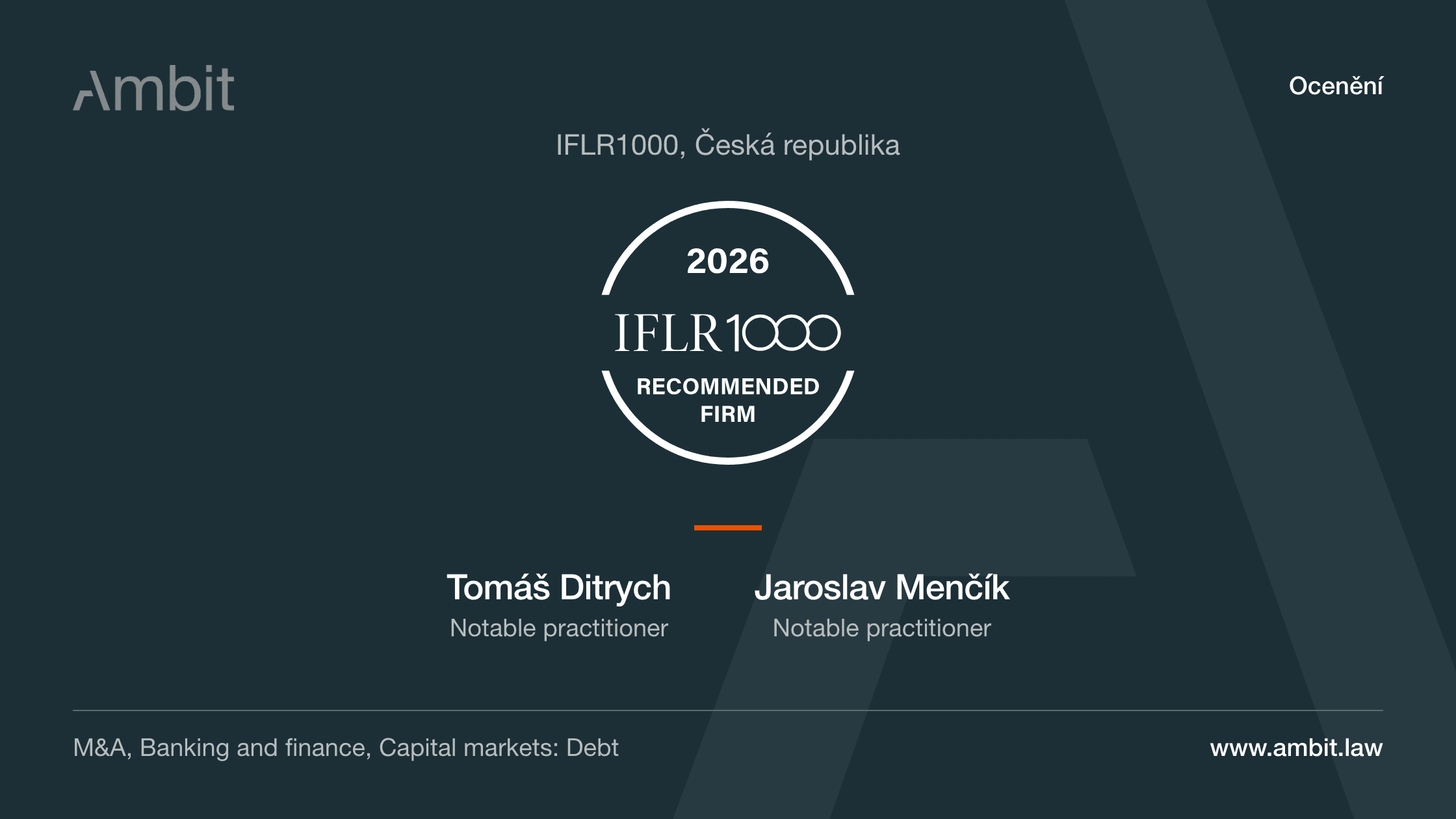 IFLR1000 2026: Ambit obhájil umístění v M&A, bankovnictví i kapitálových trzích